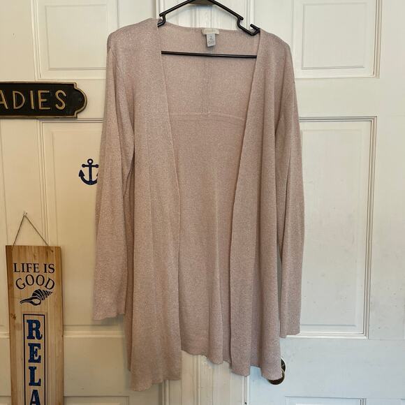 Chicos Beige Metallic Sparkle Open Cardigan size 2 Good condition - Picture 7 of 8
